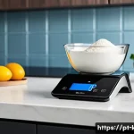 Home 20 스마트 주방 저울과 일반 저울 비교 - A sleek, modern kitchen countertop featuring a high-precision digital kitchen scale with a tempered ...