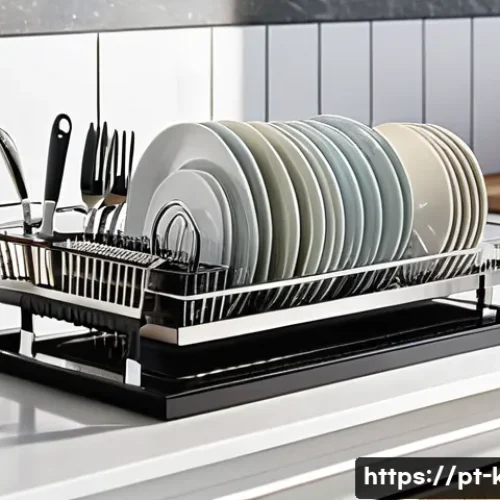 Home 31 다기능 식기건조대의 활용법 - A sleek, modern stainless steel multifunctional dish rack neatly organized on a kitchen countertop, ...