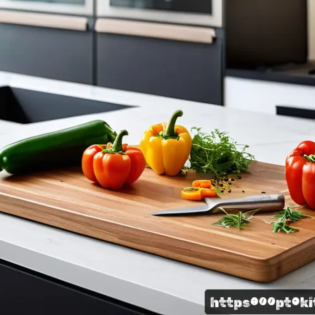다목적 도마와 일반 도마 비교 - A modern, multifunctional kitchen cutting board on a clean countertop in a compact Brazilian apartme...
