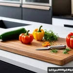 Home 18 다목적 도마와 일반 도마 비교 - A modern, multifunctional kitchen cutting board on a clean countertop in a compact Brazilian apartme...